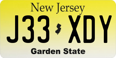 NJ license plate J33XDY