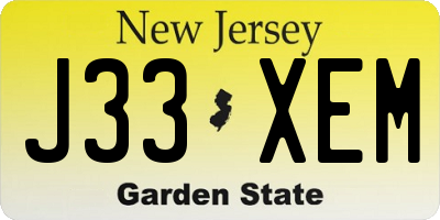 NJ license plate J33XEM