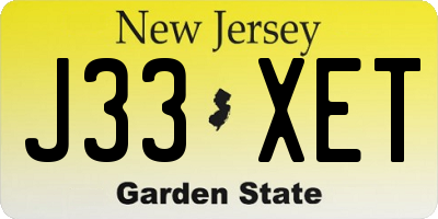 NJ license plate J33XET