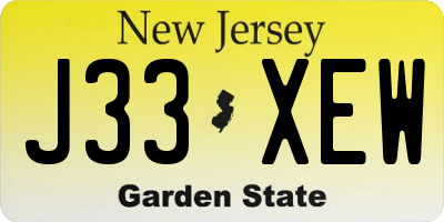 NJ license plate J33XEW