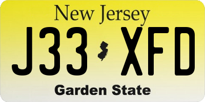 NJ license plate J33XFD