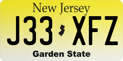 NJ license plate J33XFZ