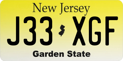 NJ license plate J33XGF