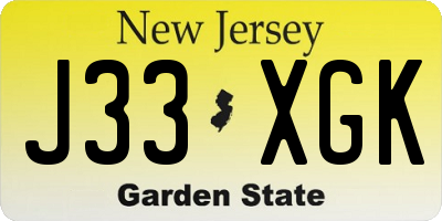 NJ license plate J33XGK