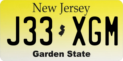 NJ license plate J33XGM