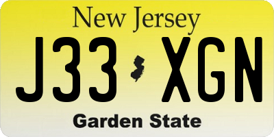 NJ license plate J33XGN