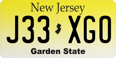 NJ license plate J33XGO