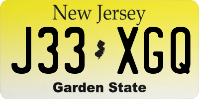 NJ license plate J33XGQ