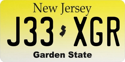 NJ license plate J33XGR