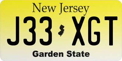 NJ license plate J33XGT