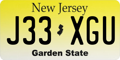 NJ license plate J33XGU