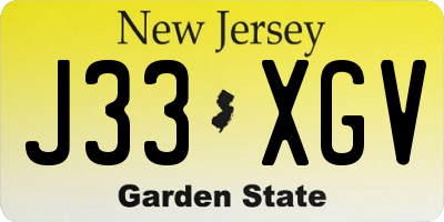 NJ license plate J33XGV