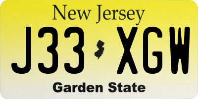 NJ license plate J33XGW