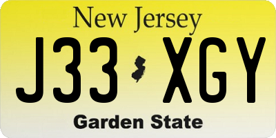 NJ license plate J33XGY