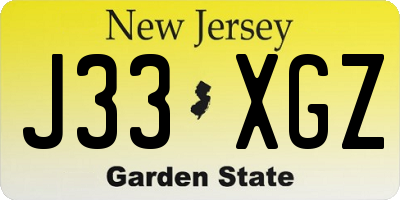 NJ license plate J33XGZ