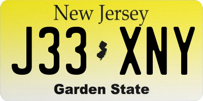 NJ license plate J33XNY