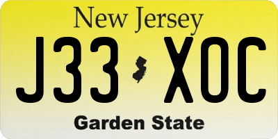 NJ license plate J33XOC