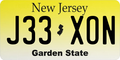 NJ license plate J33XON