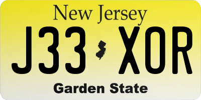 NJ license plate J33XOR