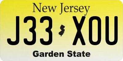 NJ license plate J33XOU