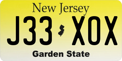 NJ license plate J33XOX