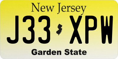 NJ license plate J33XPW