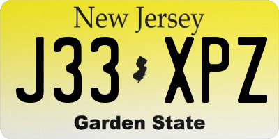 NJ license plate J33XPZ