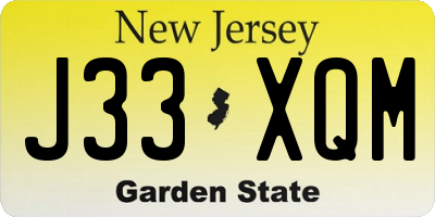 NJ license plate J33XQM