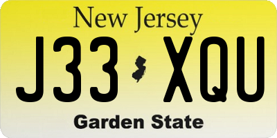 NJ license plate J33XQU