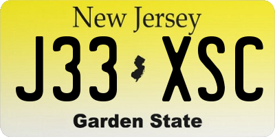 NJ license plate J33XSC