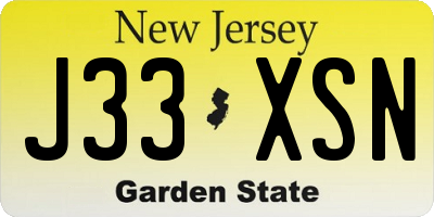 NJ license plate J33XSN