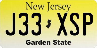 NJ license plate J33XSP