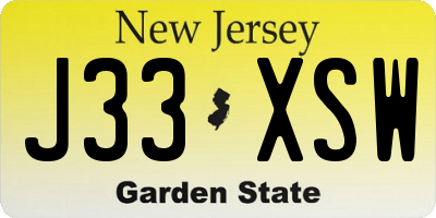 NJ license plate J33XSW