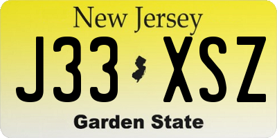 NJ license plate J33XSZ