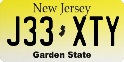 NJ license plate J33XTY