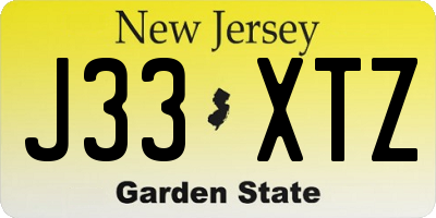 NJ license plate J33XTZ