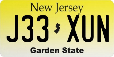 NJ license plate J33XUN