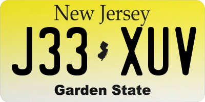 NJ license plate J33XUV