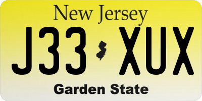 NJ license plate J33XUX