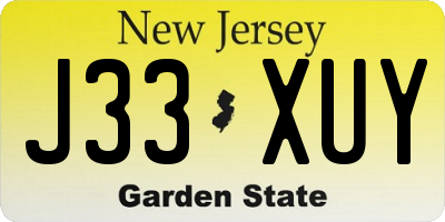 NJ license plate J33XUY