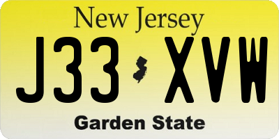 NJ license plate J33XVW