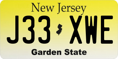 NJ license plate J33XWE