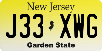 NJ license plate J33XWG