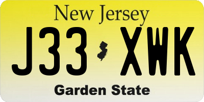 NJ license plate J33XWK