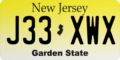 NJ license plate J33XWX