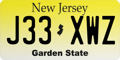 NJ license plate J33XWZ
