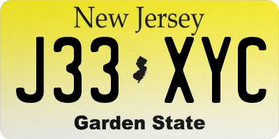 NJ license plate J33XYC