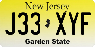 NJ license plate J33XYF