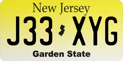 NJ license plate J33XYG