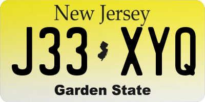 NJ license plate J33XYQ